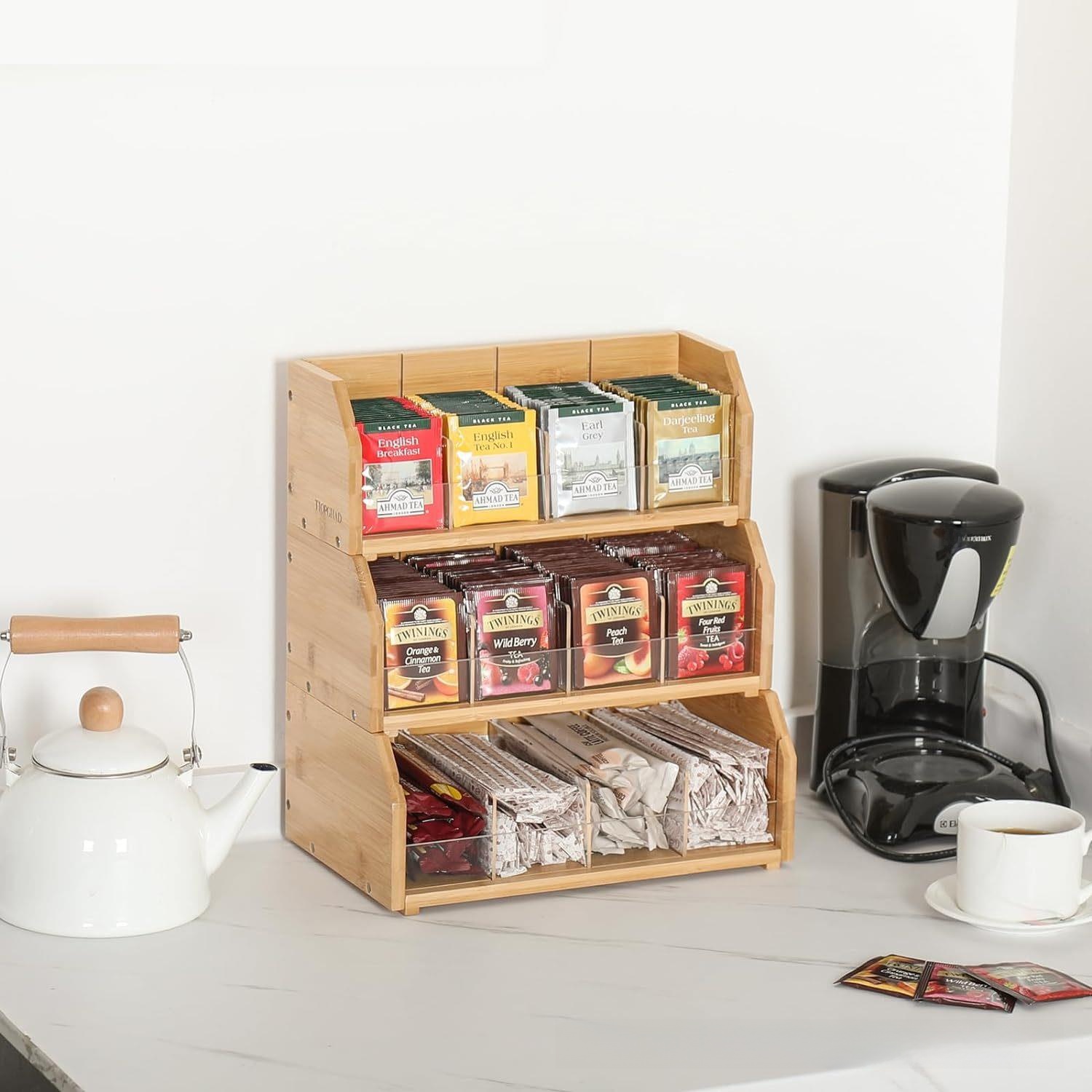 Coffee Tea Room - Pudełko na herbatę z bambusa, trójwarstwowy